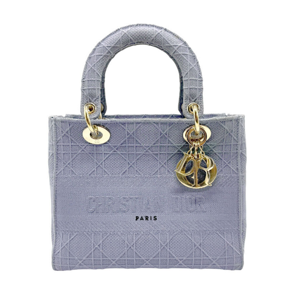 Christian Dior Lady Delight Canvas 2way Shoulder Bag Blue Gold